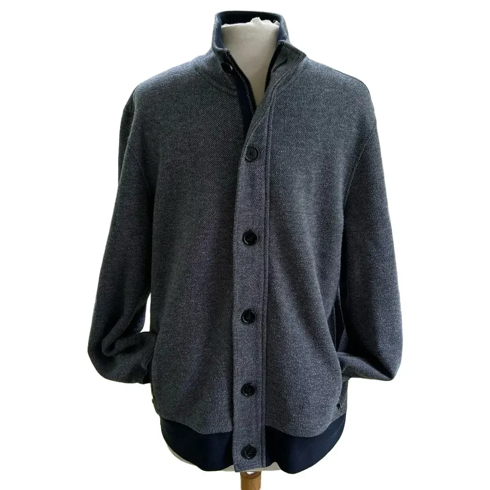 Banana Republic Navy Grey Size Large Sweater Jacket Varsity Cotton Zip Up